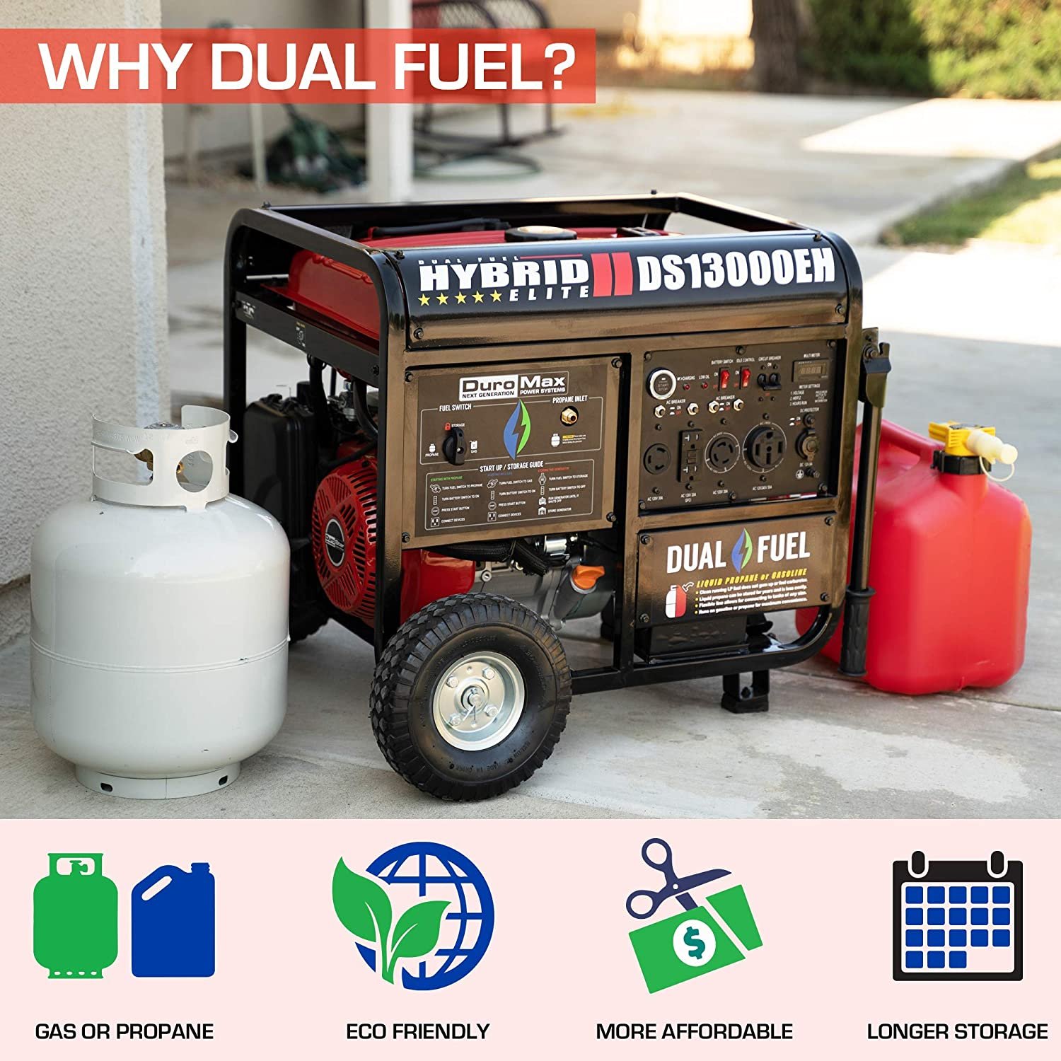 DuroMax / DuroStar DS13000EH 10500W/13000W Electric Start Dual Fuel Generator New (Red Version of XP13000EH)